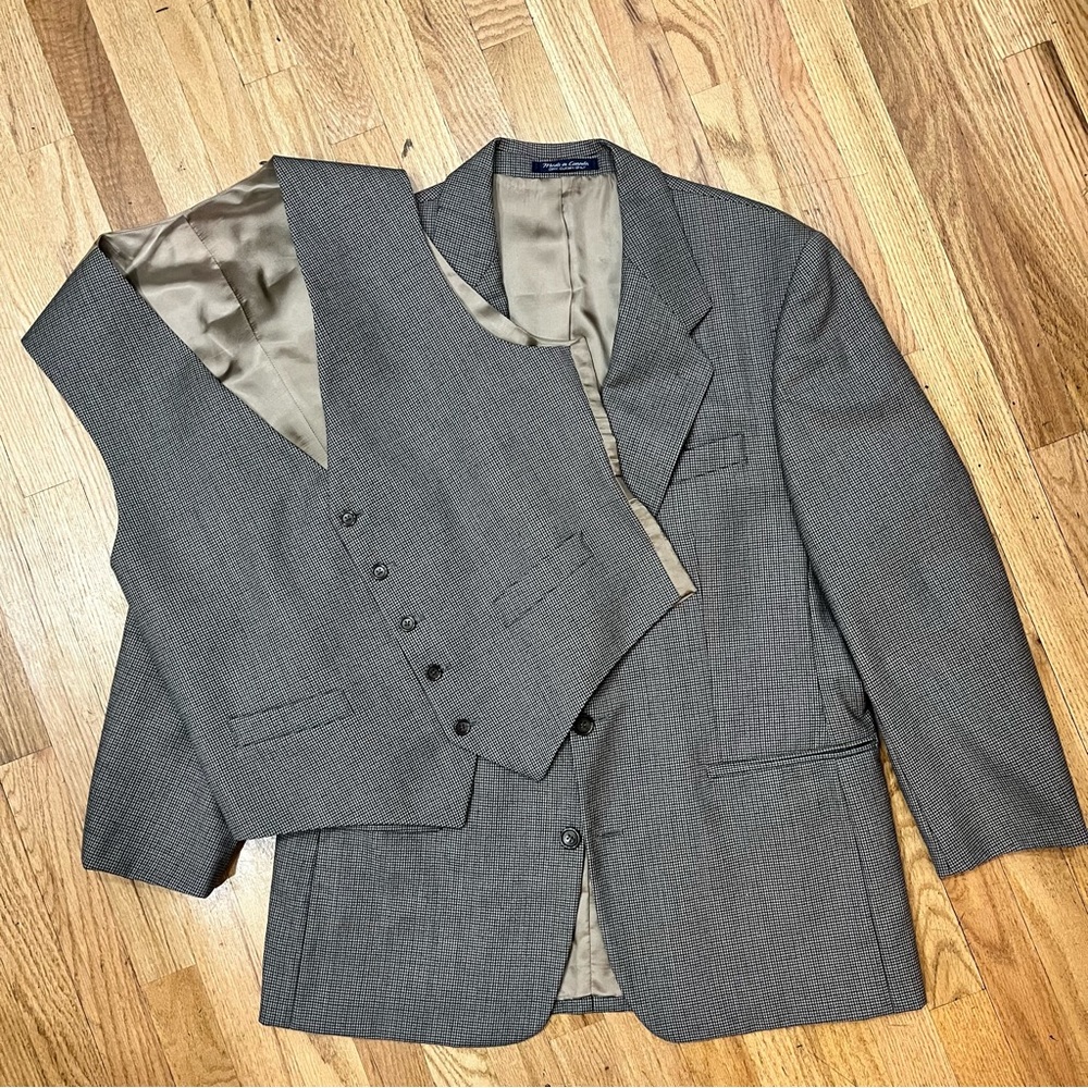 42R Britches of Georgetown 2 pc wool herringbone vest & blazer. VTG executive